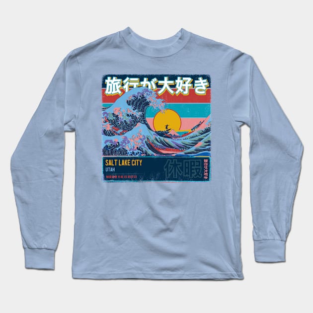 Salt Lake City, Utah, United States of America, Japanese Wave Travel Long Sleeve T-Shirt by MapYourWorld